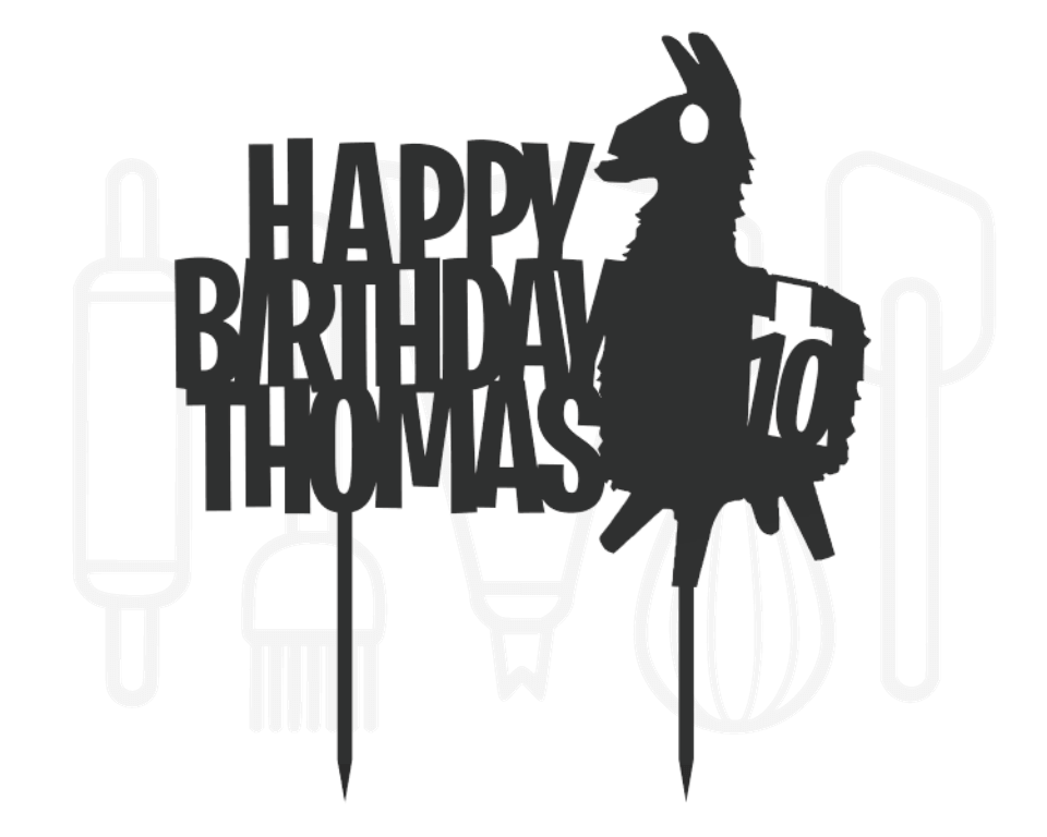 3DTaarttopper Taarttopper Fortnite lama happy birthday met voornaam + leeftijd