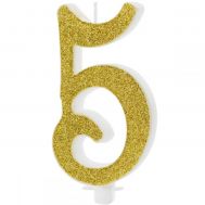  Kaarsje goud glitter cijfer nr. 5 - PartyDeco, fig. 1 