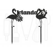  Taarttopper - Flamingo's + voornaam met tropische bladeren, fig. 1 