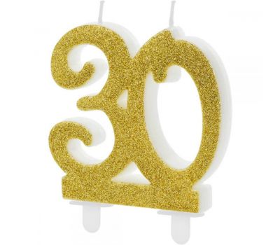  Kaarsje goud glitter cijfer nr. 30 - PartyDeco, fig. 1 
