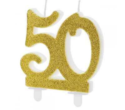  Kaarsje goud glitter cijfer nr. 50 - PartyDeco, fig. 1 