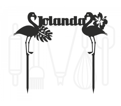  Taarttopper - Flamingo's + voornaam met tropische bladeren, fig. 1 