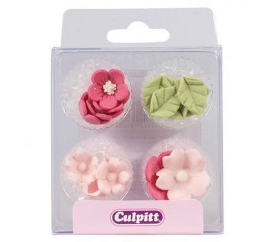  Suikerdecoratie bloem & blad roze 16 st - Culpitt, fig. 1 