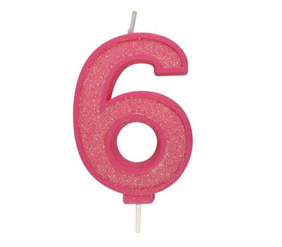  Kaarsje roze glitter cijfer nr. 6 - Culpitt, fig. 1 